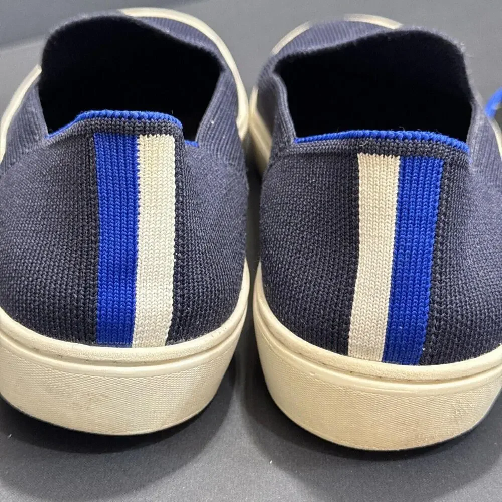 Rothys Navy Blue Classic Slide Sneakers Preppy‎ Quiet Luxury Designer 7.5 Women